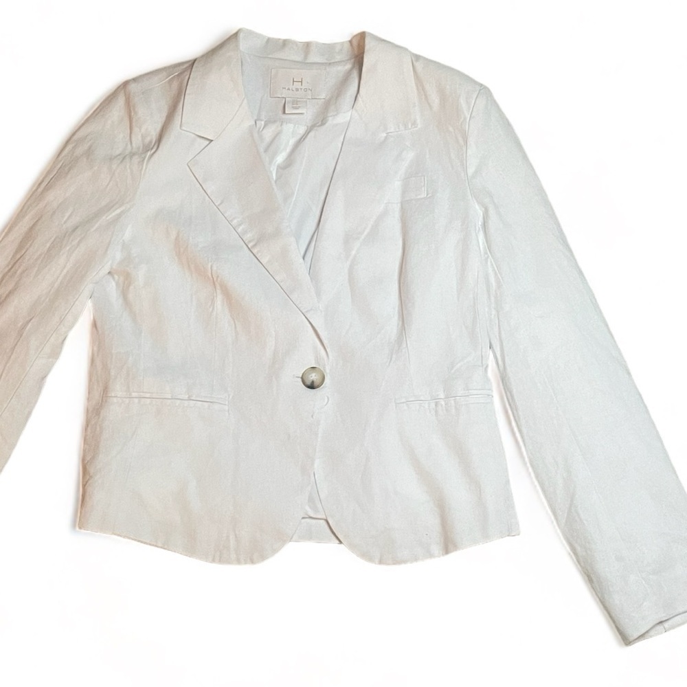 H for HALSTON Linen Blazer Revolve Medium 1 Button Pockets Woman Work Casual